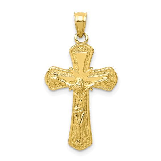 10KT Yellow Gold Polished Textured Crucifix Pendant