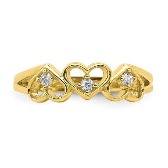 10kt Yellow Gold CZ 3-Heart Child's Ring
