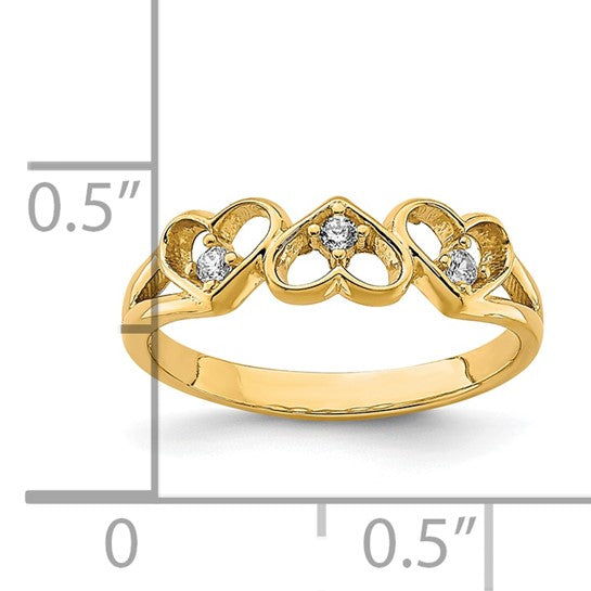 10kt Yellow Gold CZ 3-Heart Child's Ring