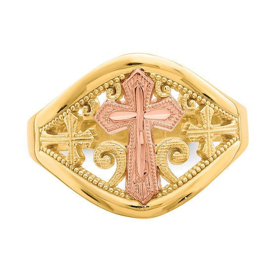 10KT Two-Tone Cross Ring