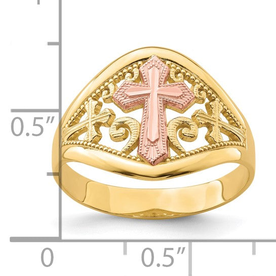 10KT Two-Tone Cross Ring