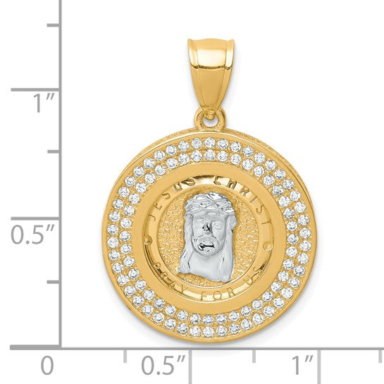 10kt Yellow Gold W/Rhodium CZ Channel Edge Pave Jesus Face Pendant