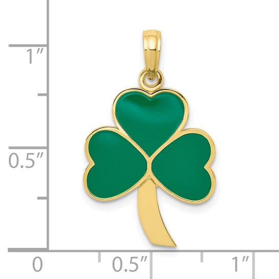 10kt Yellow Gold Green Enameled Shamrock Pendant
