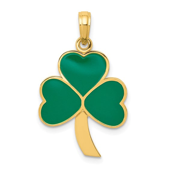 10kt Yellow Gold Green Enameled Shamrock Pendant
