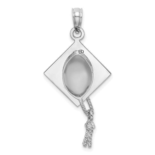 10KT White Gold 3-D Graduation Cap w/ Moveable Tassle Charm