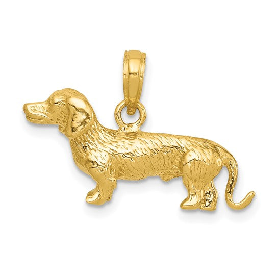 10kt Yellow Gold Solid Polished 3-Dimensional Wire Haired Dachshund Charm