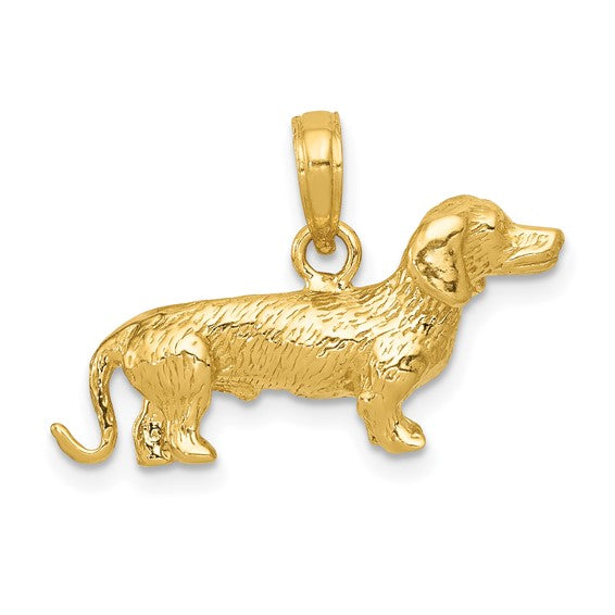 10kt Yellow Gold Solid Polished 3-Dimensional Wire Haired Dachshund Charm