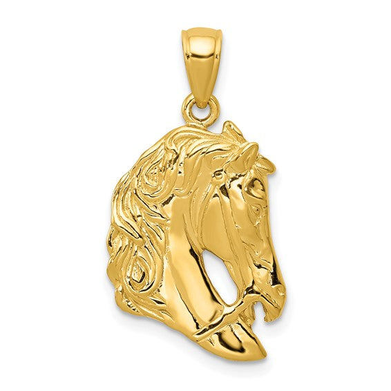 10kt Yellow Gold Solid Polished Open-Backed Horse Head Pendant