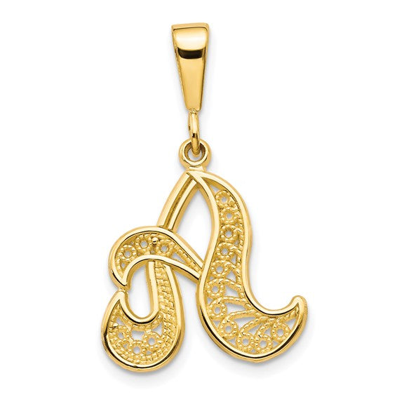10kt Yellow Gold Filigree Initial A Pendant