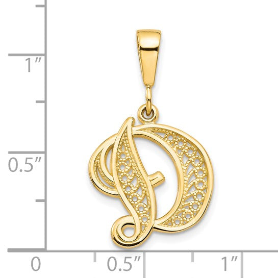 10kt Yellow Gold Filigree Initial D Pendant