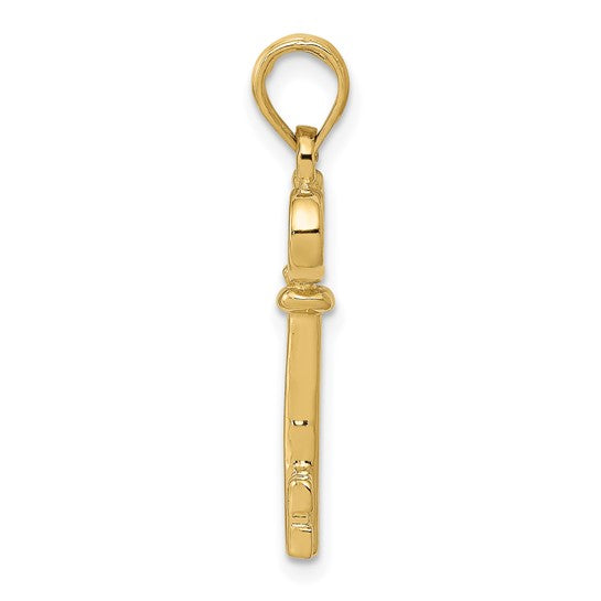 10KT Yellow Gold Polished 3-D Key Charm