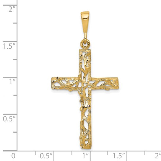 10kt Yellow Gold Satin Polished Antiqued Cross Pendant