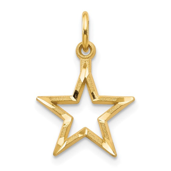 10KT Yellow Gold Diamond-Cut Flat Back Star Charm