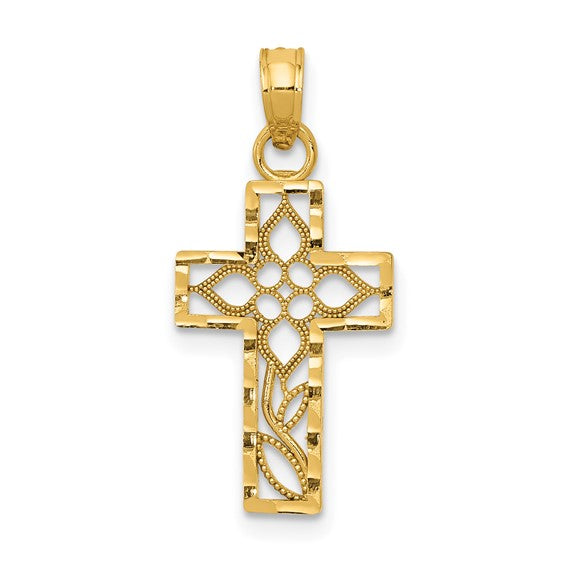 10kt Yellow Gold Diamond-cut Filigree Cross Pendant