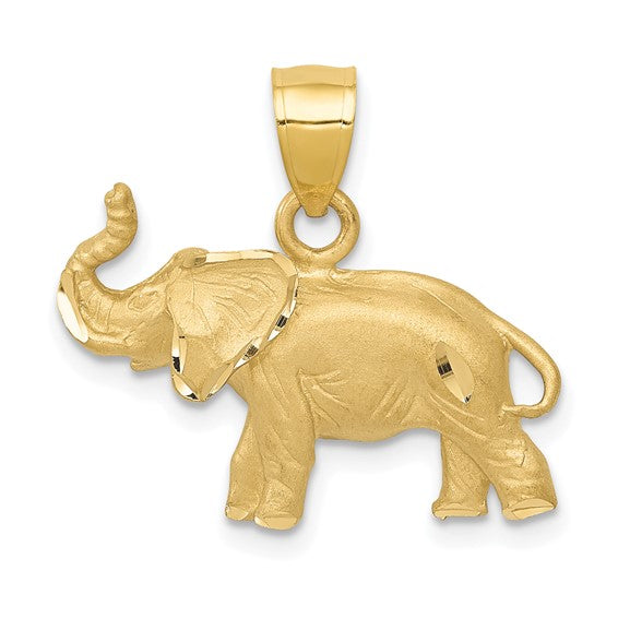 10KT Yellow Gold Diamond-cut Elephant Pendant