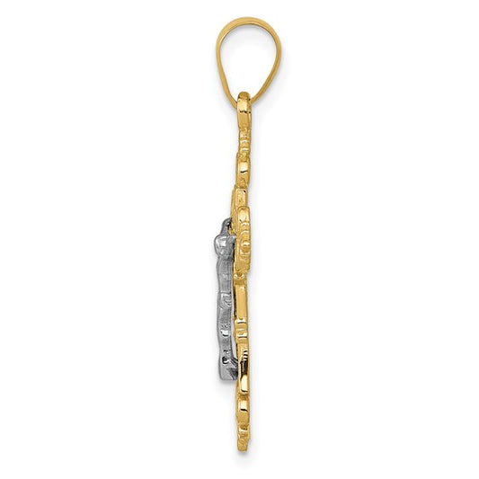 10KT Two-tone Small Lacey-edged INRI Crucifix Pendant