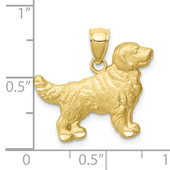 10kt Yellow Gold Diamond-cut Golden Retriever Pendant