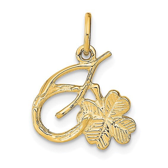 10KT Yellow Gold Solid Horseshoe Wishbone and Shamrock Charm