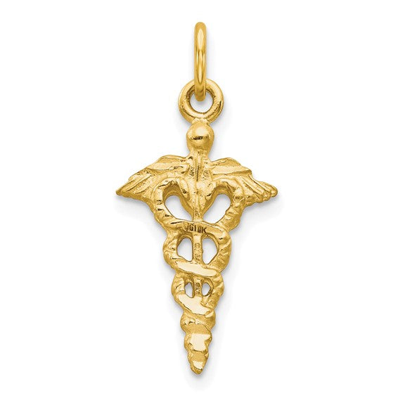 10kt Yellow Gold Solid Caduceus Charm