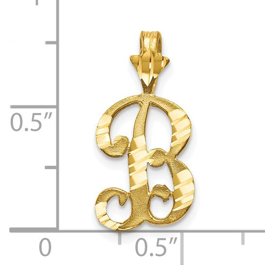 10kt Yellow Gold Diamond-cut Grooved Initial B Charm