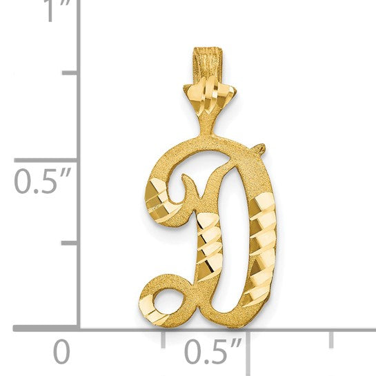 10kt Yellow Gold Diamond-cut Grooved Initial D Charm