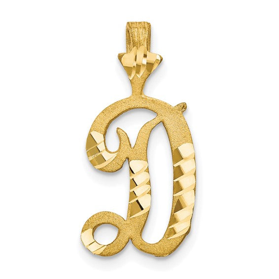 10kt Yellow Gold Diamond-cut Grooved Initial D Charm