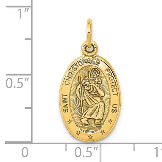 10kt Yellow Gold Solid Satin Polished St. Christopher Pendant