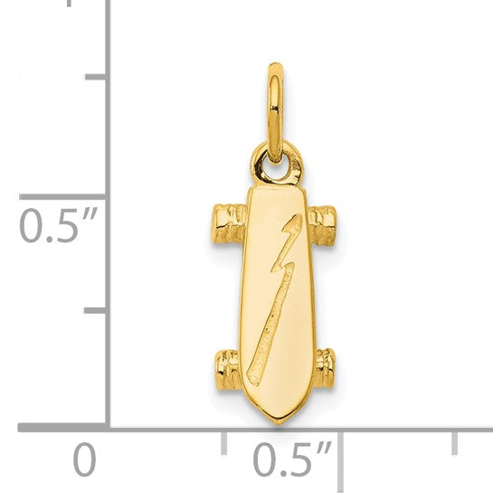 10kt Yellow Gold Solid 3-D Skateboard Charm