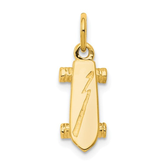 10kt Yellow Gold Solid 3-D Skateboard Charm