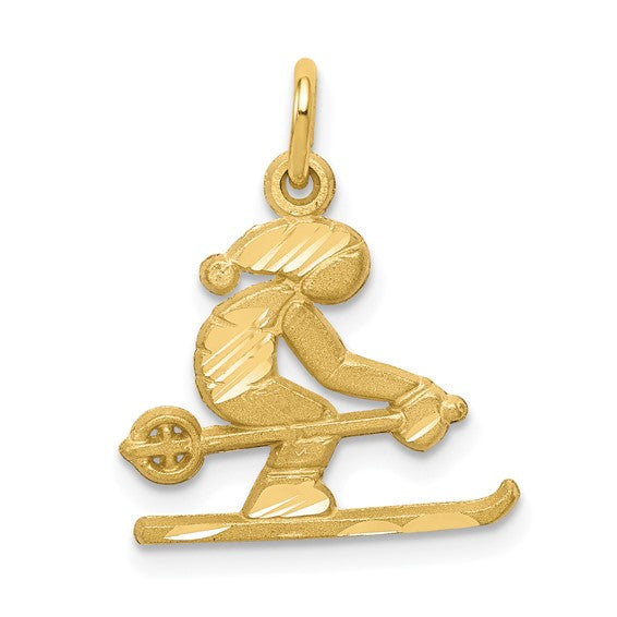 10kt Yellow Gold Diamond-cut Skier Charm