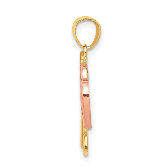 10KT Two-Tone Heart and Key Charm
