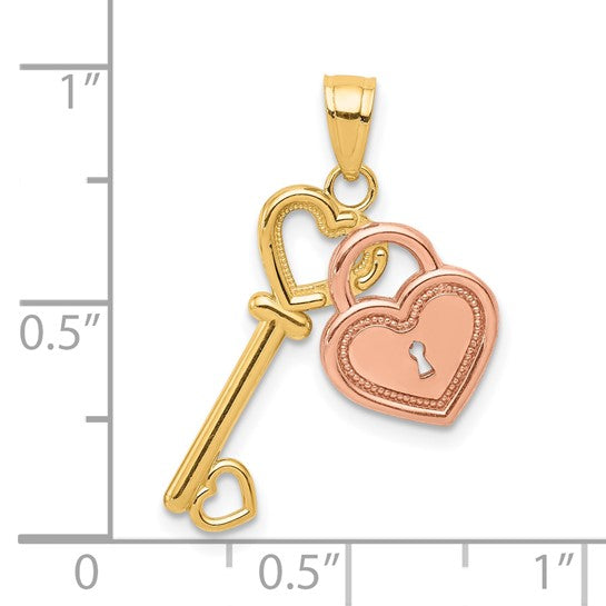 10KT Two-Tone Heart and Key Charm