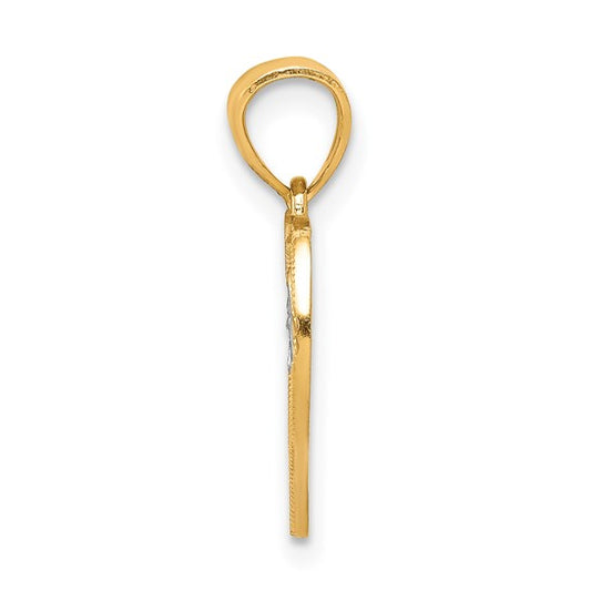10KT Yellow Gold W/Rhodium Heart W/Cross Charm