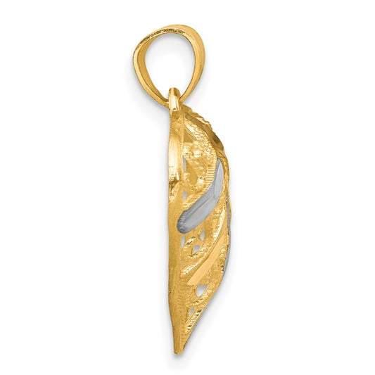 10KT Yellow Gold w/Rhodium Diamond-Cut Filigree Heart Pendant