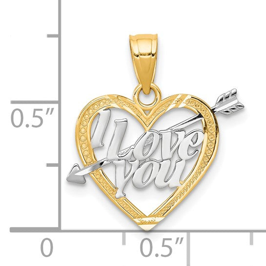 10KT Yellow Gold w/ Rhodium I LOVE YOU Heart Charm