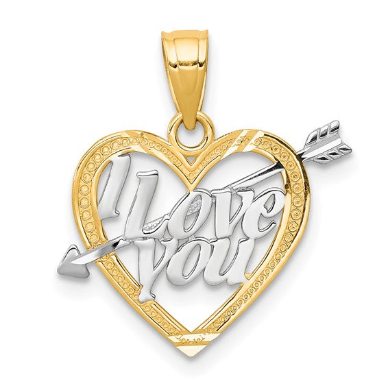 10KT Yellow Gold w/ Rhodium I LOVE YOU Heart Charm