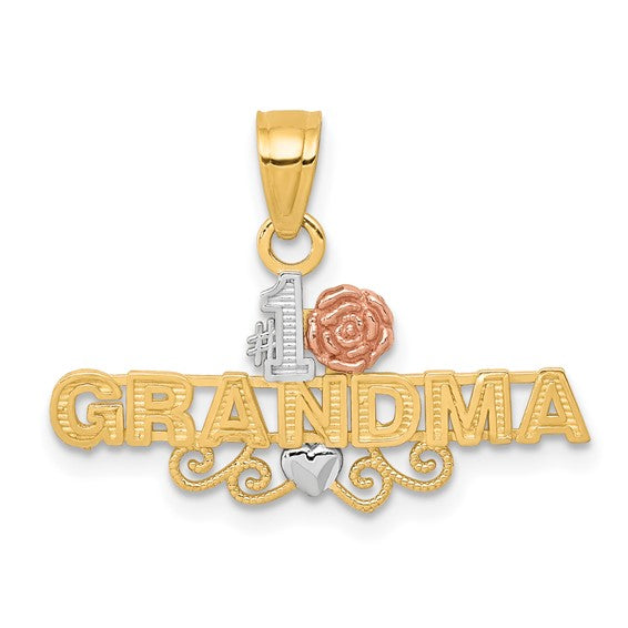10kt Yellow Gold Two-Tone w/White Rhodium #1 GRANDMA Charm