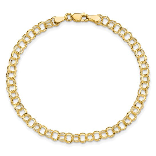 10KT Yellow Gold Solid Double Link Charm Bracelet