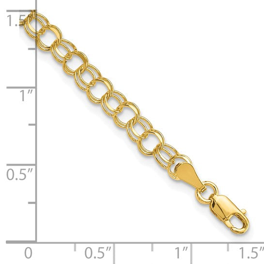 10KT Yellow Gold Solid Double Link Charm Bracelet