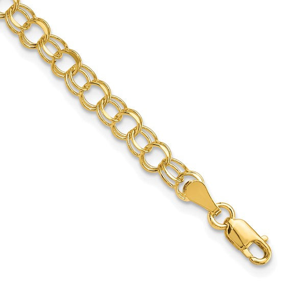10KT Yellow Gold Solid Double Link Charm Bracelet