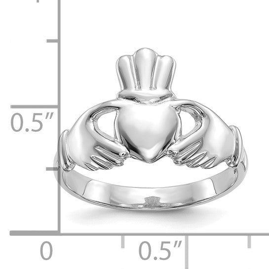 10kt White Gold Polished Claddagh Ring