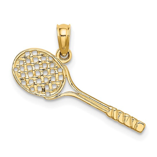 10kt Yellow Gold Solid Polished 3-D Tennis Racquet Charm