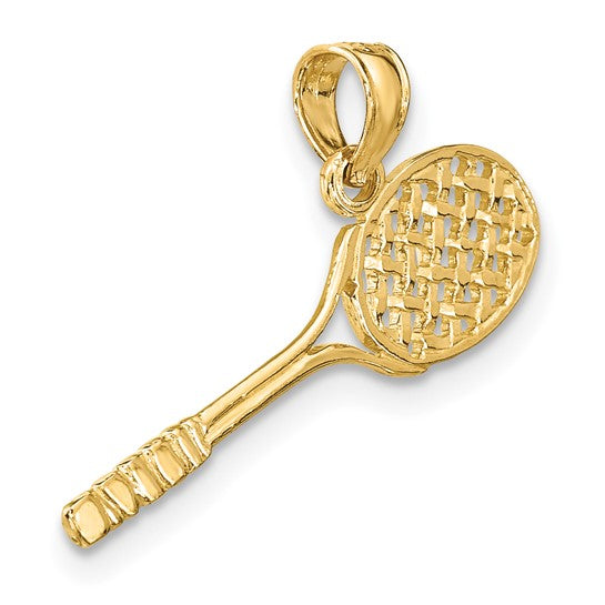 10kt Yellow Gold Solid Polished 3-D Tennis Racquet Charm