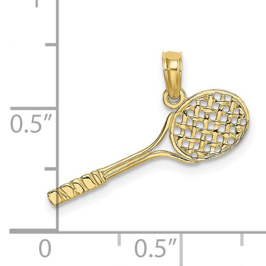 10kt Yellow Gold Solid Polished 3-D Tennis Racquet Charm