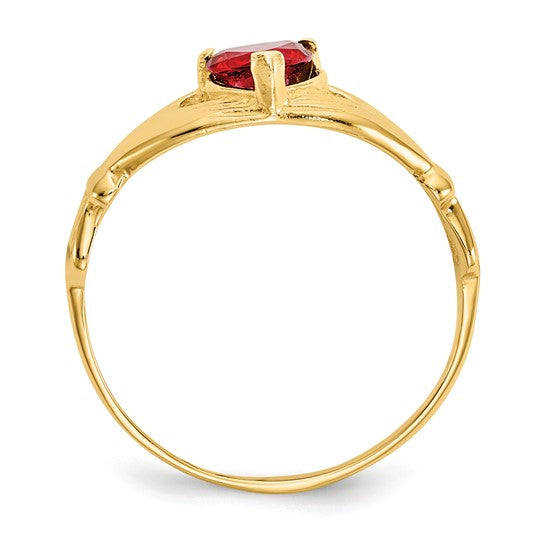 10kt Yellow Gold CZ January Birthstone Claddagh Heart Ring