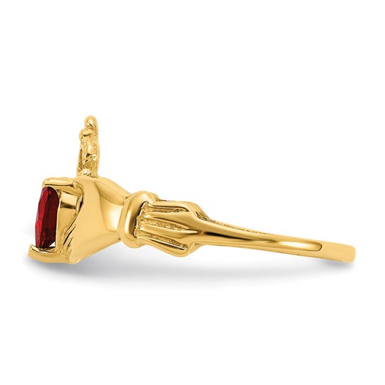 10kt Yellow Gold CZ January Birthstone Claddagh Heart Ring