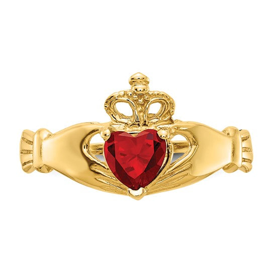 10kt Yellow Gold CZ January Birthstone Claddagh Heart Ring