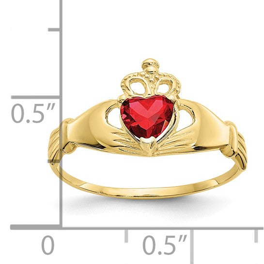 10kt Yellow Gold CZ January Birthstone Claddagh Heart Ring