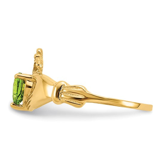 10kt Yellow Gold CZ August Birthstone Claddagh Heart Ring