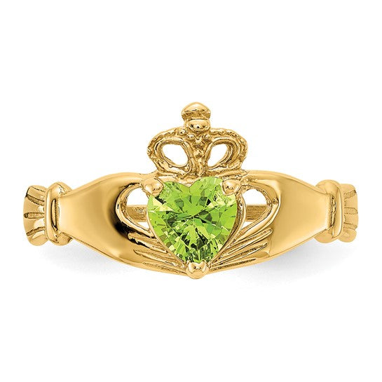 10kt Yellow Gold CZ August Birthstone Claddagh Heart Ring